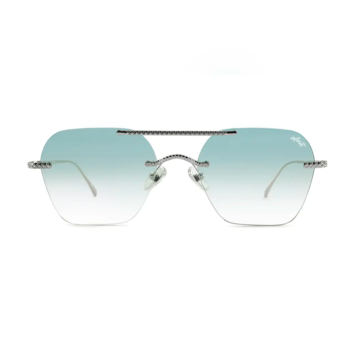 Anteojos De Sol Metal Premium Series - Lyon - Plateado - Lente Celeste Degrade