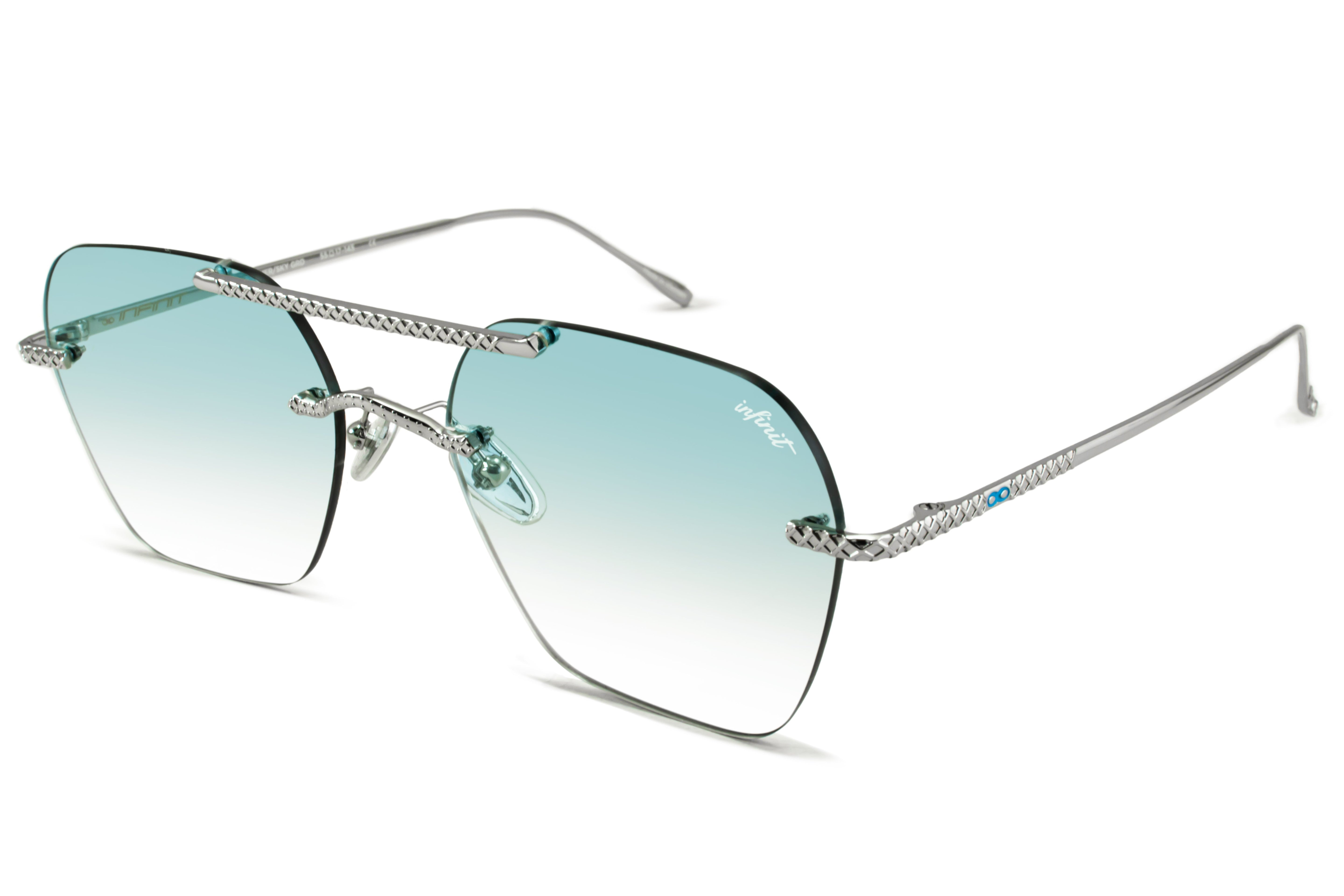 Anteojos De Sol Metal Premium Series - Lyon - Plateado - Lente Celeste Degrade