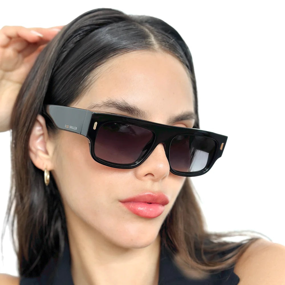 Anteojos De Sol - Glasgow Premium Series - Negro Brillo - Lente Gris Degrade Eco Sustentable