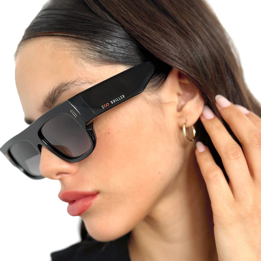 Anteojos De Sol - Glasgow Premium Series - Negro Brillo - Lente Gris Degrade Eco Sustentable