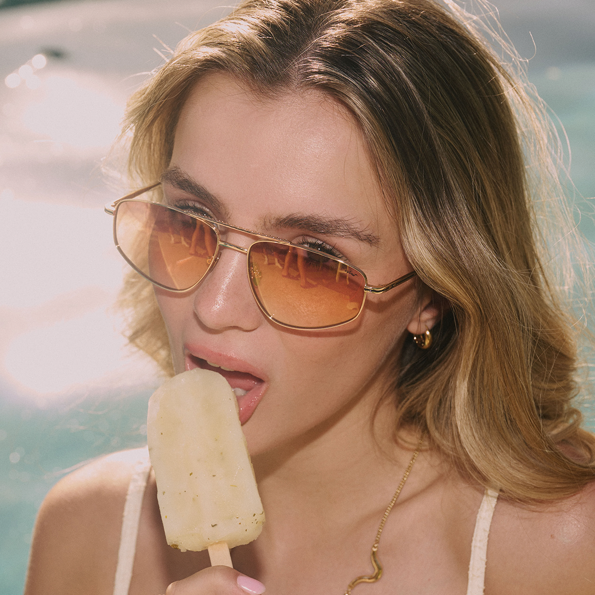 Anteojos de Sol - Pierre Dorado Lente Suave Espejada Naranja Degrade